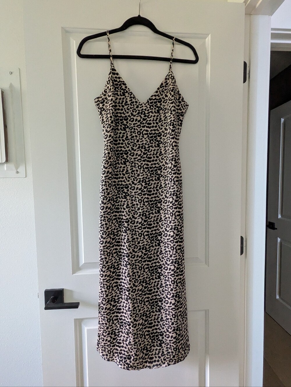 Cotton Candy Leopard Slip Midi Dress - Beige and Black